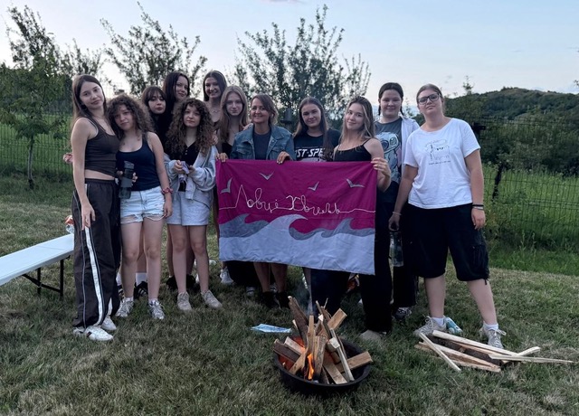 Vera with her girls’ group at the camp